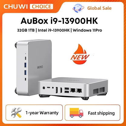 CHUWI AuBox Mini PC i9-13900HK 14 Cores 32GB DDR4 1TB SSD 16GB DDR5 512 SSD Windows 11 Pro WiFi 6 BT 5.2 Extend M.2 1T*2 Desktop