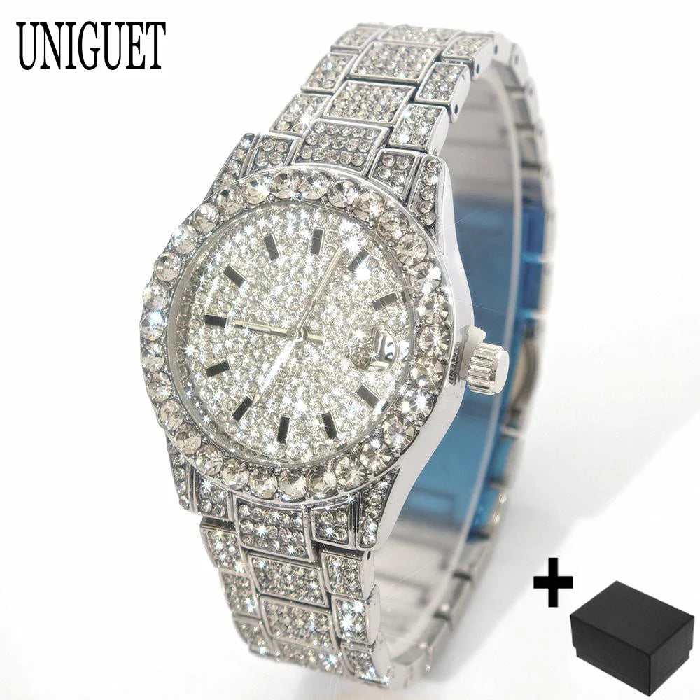 2025 Hot Fashion Gold Watches Women Luxury Stainless Steel Elegant Iced Diamond Jewelry Quartz Wristwatch Ladies Dropshipping