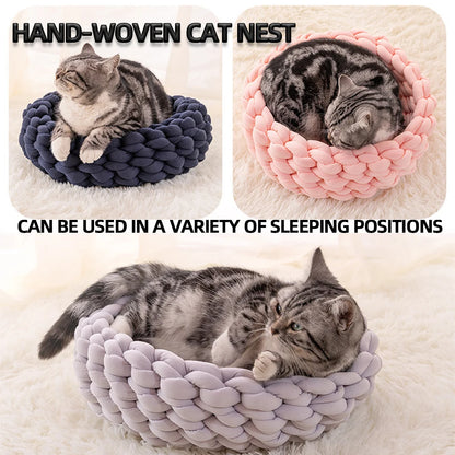 Weave Pet Nest Thick Line Dog Kennel Diameter 30-60cm Warm Detachable Washable Round Cat Bed Four Seasons Available Pet Supplies