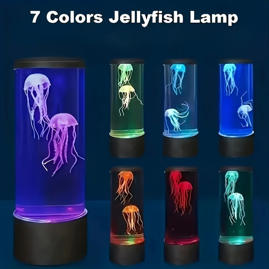 Jellyfish Lava Lamp Aquarium Ocean Night Lights 7 Colors LED Jellyfish Mood Lights With Four Home Bedroom Desktop Decoration Gif