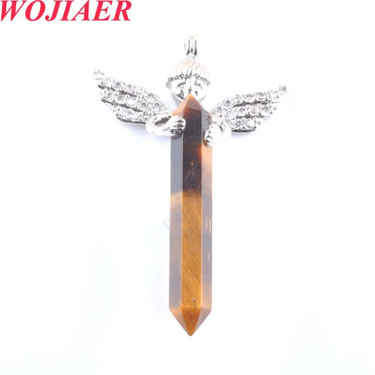 Natural Lazulis Stone Long Hexagonal Pendant For Make DIY Trendy Rhinestone Angel Wings Necklace Wed Gift BO907