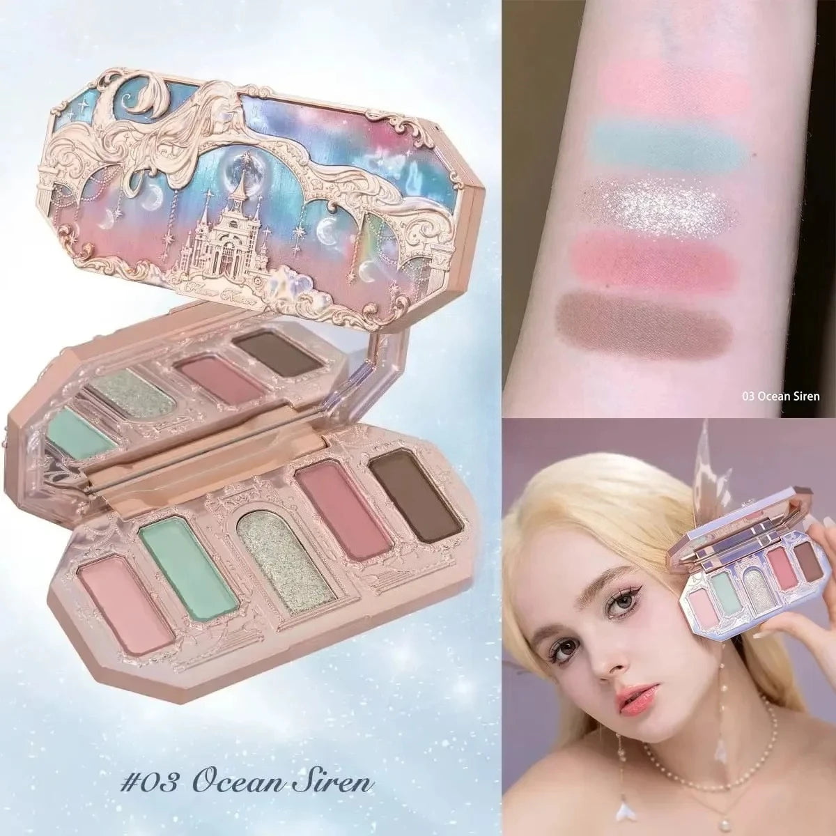 Flower Knows Swan Ballet Eyeshadow 6 Color Palette Matte Shimmer Glitter Mixed Long Lasting Eye Shadow Makeup Flowers Know