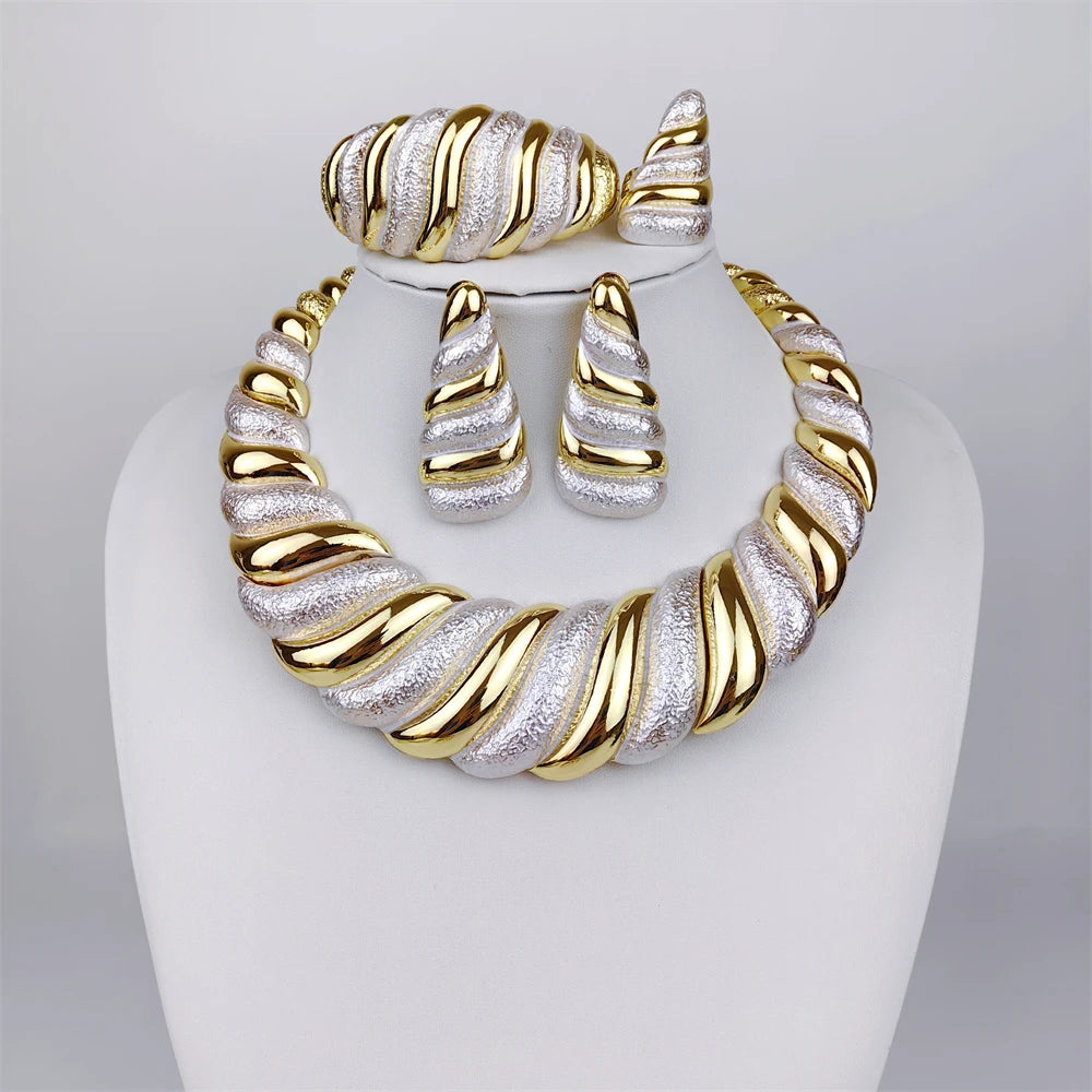 Dubai 18K Gold Plated Jewelry Set for Women – Necklace, Earrings, Ring & Bracelet
