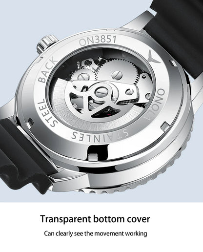 HOT Business Men's Fully Automatic Mechanical Watch ONOLA Genuine Leather Waterproof Casual Watch Men's Clock