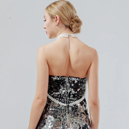 Women Pearl Shawl Necklaces Body Chain Sexy Beaded Collar Shoulder Pearl Bra Top Sweater Chain Wedding Dress Body Jewelry