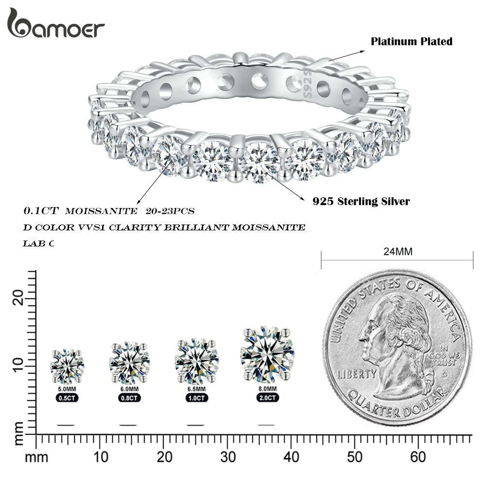BAMOER Moissanite Ring Full Eternity Band for Women 925 Sterling Silver Diamond Wedding Engagement Ring