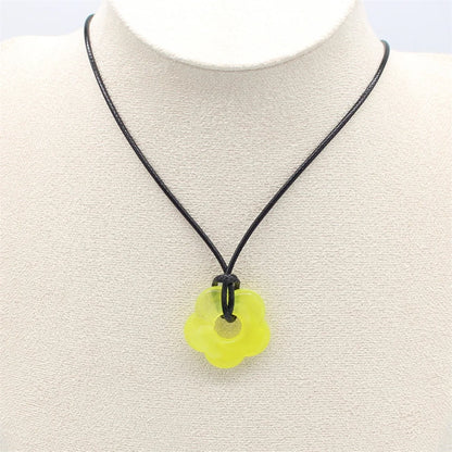Acrylic Flower Pendant Wax Line Necklace Fashion Neck Handmade Chain Charm Statement Women Pendulum Jewelry Gift