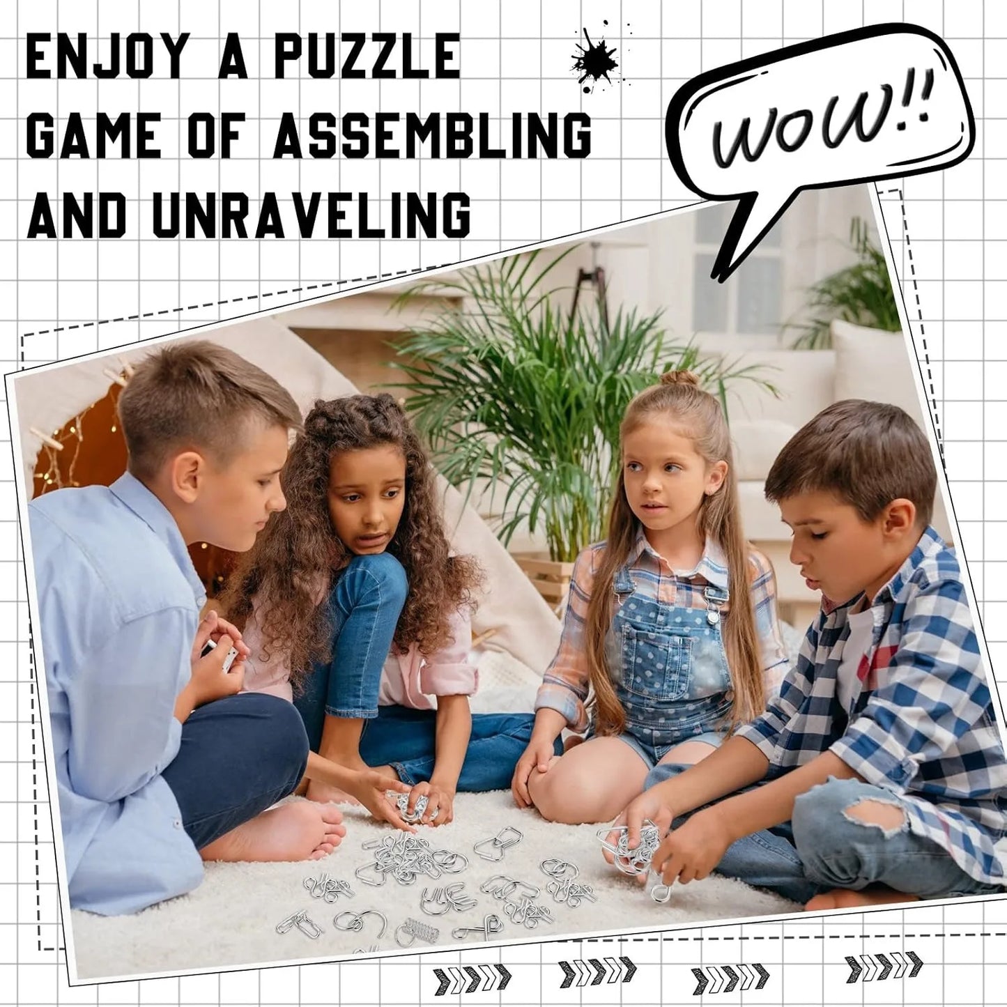 Metal Wire Puzzle Set – IQ Brain Teaser Disentanglement Ring Magic Trick Toy