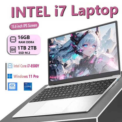 New Learning Office Laptop Intel Core i7 8500Y 15.6-inch 4K HD Screen Windows 11 Pro 16GB RAM 1TB SSD  Portable Slim Laptop