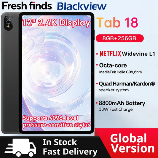 Blackview Tab 18 Tablet - 12" 2.4K FHD+ Display 8GB 256GB MTK Helio G99 8800mAh Pressure Sensitivity