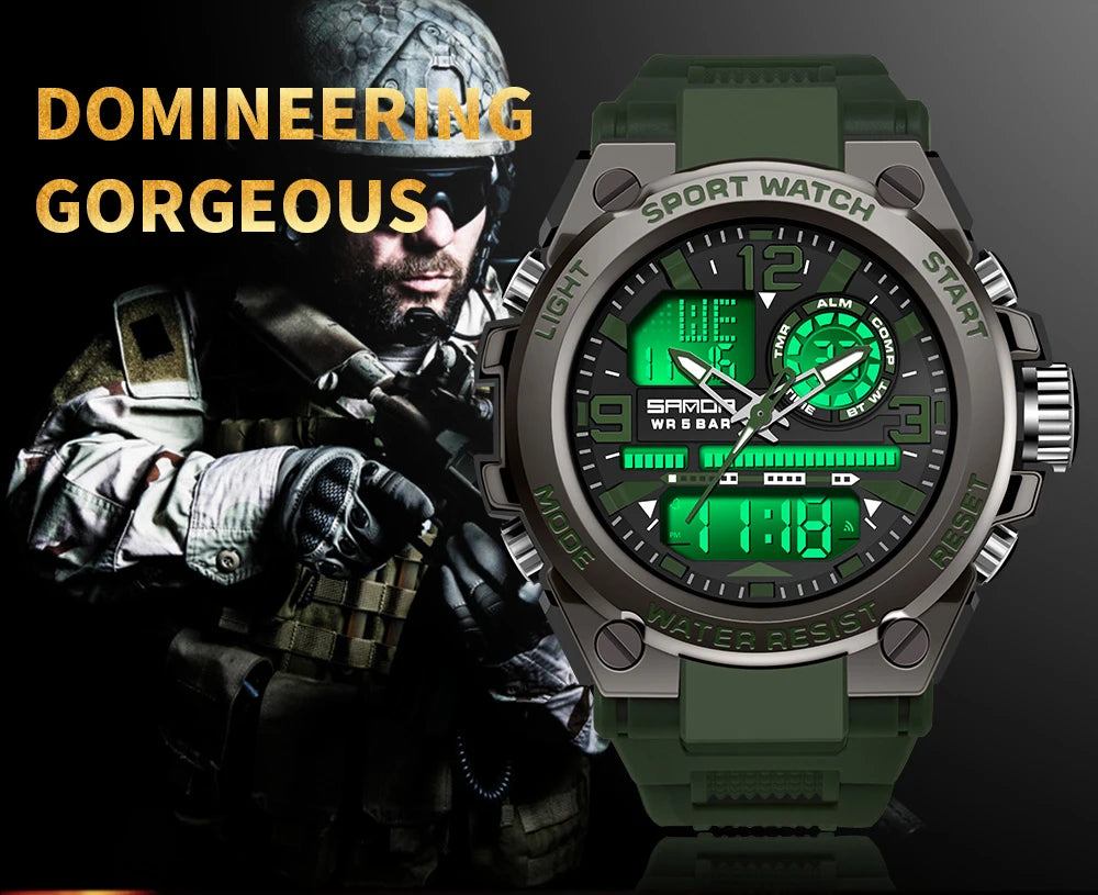 SANDA Men Sports Quartz Watches Dual Display LED Electronic Digital Wristwatches Waterproof Military Watch Relogios Masculino