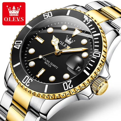 OLEVS Couple Watch Luxury Top Original Quartz Watches Stainless Steel Lover's Wristwatch for Men Women Green Water Ghost Series