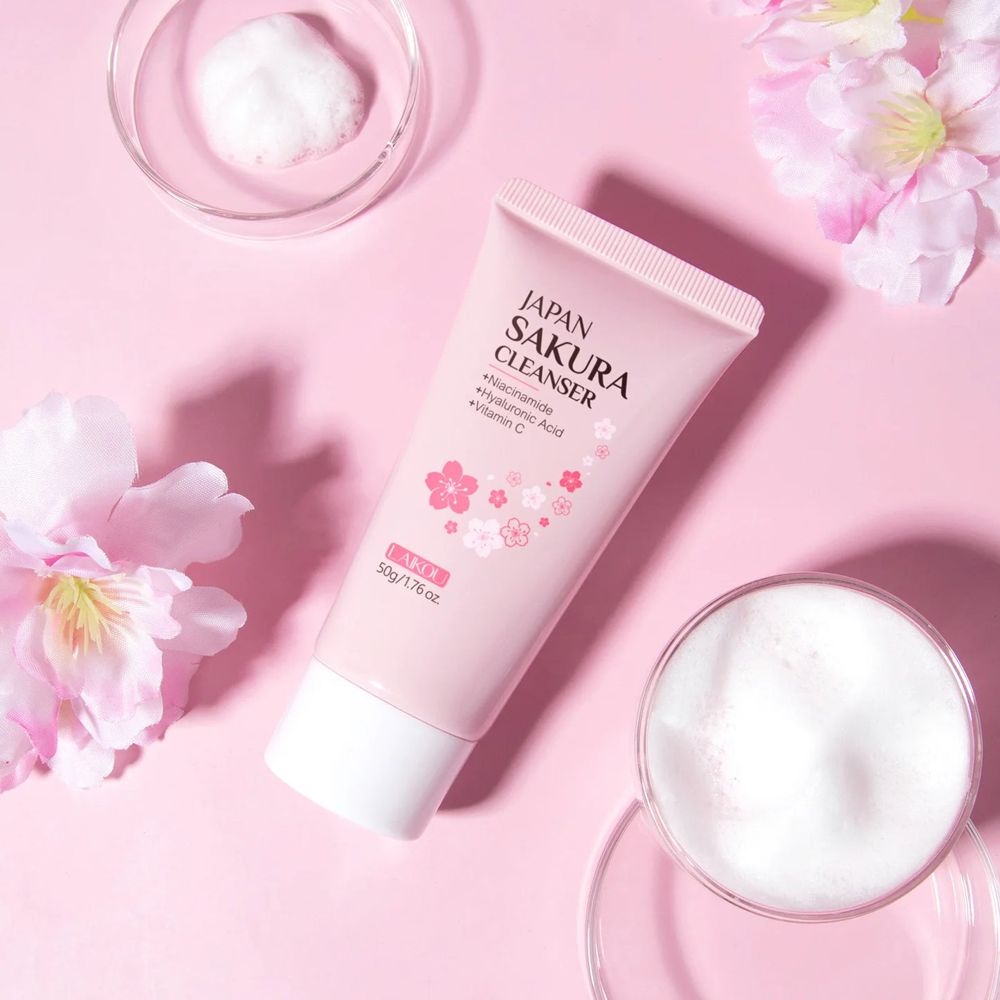 LAIKOU Sakura Facial Cleanser 50g – Deep Cleansing, Brightening & Moisturising