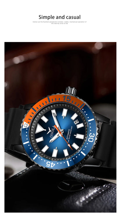 HOT Business Men's Fully Automatic Mechanical Watch ONOLA Genuine Leather Waterproof Casual Watch Men's Clock