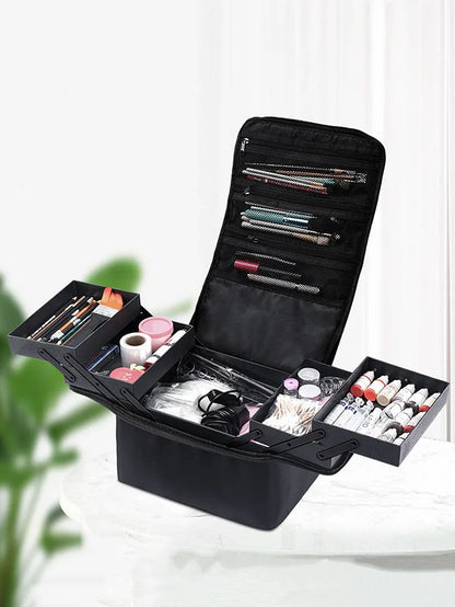 Large Makeup Carrying Train Case For Women Manicurist Toolbox 4 Tier Storage Box Travel Makeup Case Professional Nail Organizer