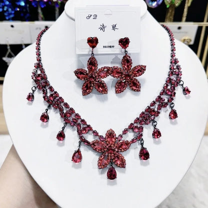 Multicolor Waterdrop Tassel Zirconia Necklace Earrings Women New Silver Color Bridal Wedding Fashion Jewelry Set Party Gifts