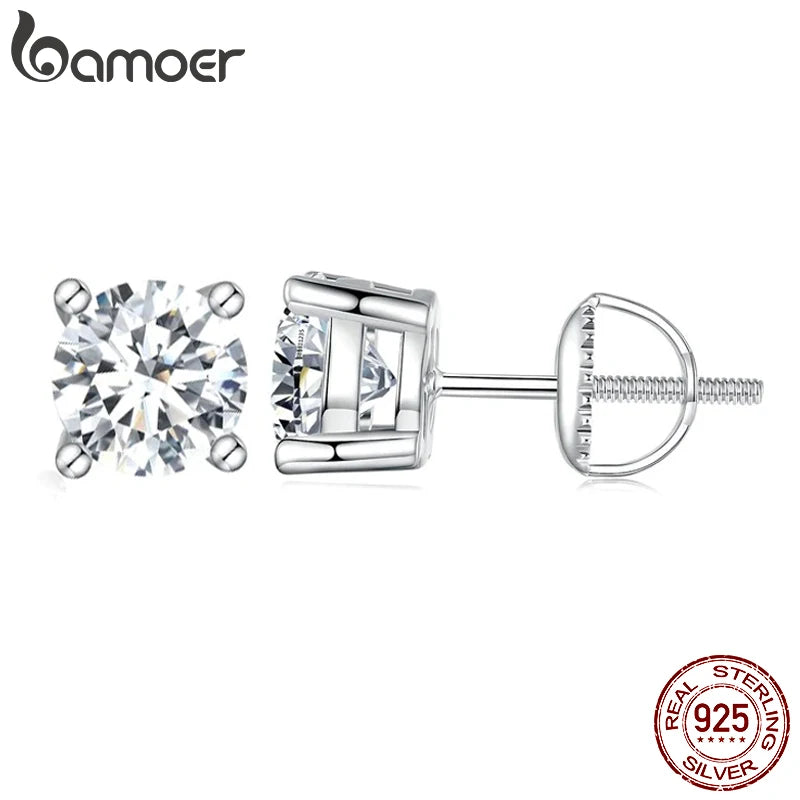 BAMOER 4 Prongs Moissanite Earrings for Women Solid 925 Sterling Silver 2CT VVS1 Lab Diamond Sparkling Classic Wedding Jewelry