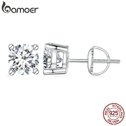 BAMOER 4 Prongs Moissanite Earrings for Women Solid 925 Sterling Silver 2CT VVS1 Lab Diamond Sparkling Classic Wedding Jewelry