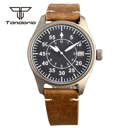 Tandorio Titanium Ultralight Dive 39mm Men's Pilot Watch Automatic Miyota 8215/PT5000 Movt AR Sapphire 20BAR Waterproof Luminous