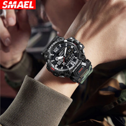SMAEL New Watches 50m Waterproof Sports Watch Digital 8072 Army Watch Digital Quartz Dual Time Wristwatches LED for Men