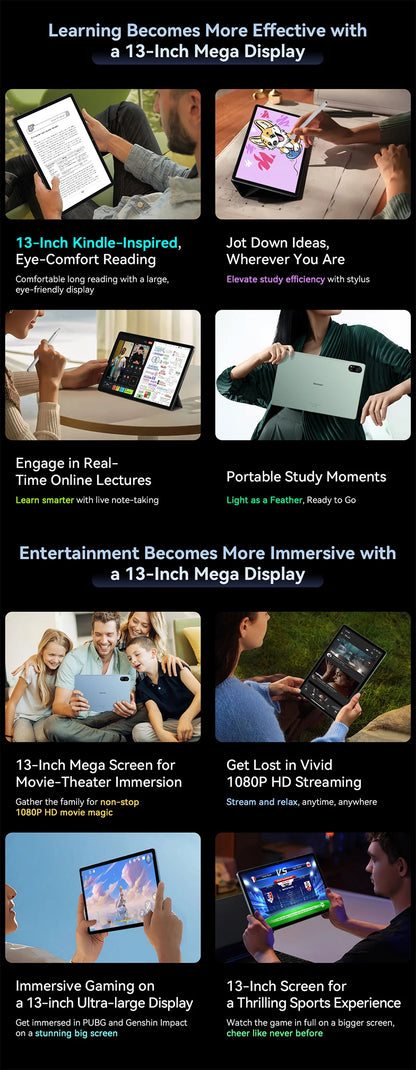 【World premiere】Blackview MEGA 8 Tablet 13 inch FHD+ 90Hz Display AI 11000mAh  Android 15 50Mp Camera 4 BOX Speakers 4G Pad PC