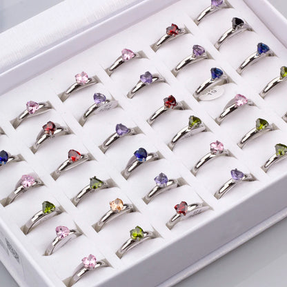 36Pcs/lot Fashion Stainless Steel Zircon Heart Love Rings For Women Mix Style Wedding Engagement Jewelry