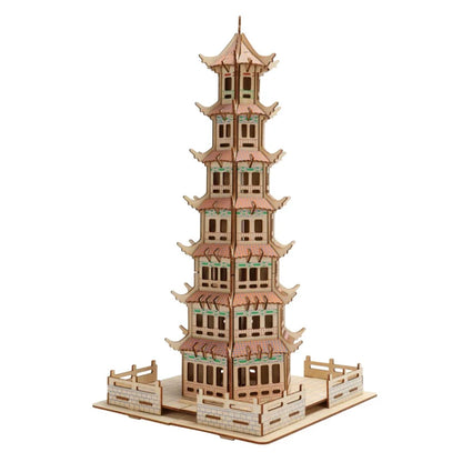 DIY 3D Jigsaw Leifeng Pagoda Wooden Puzzle Wenchang Tower Building Model Game Assembly Constructor Toys For Children Gift
