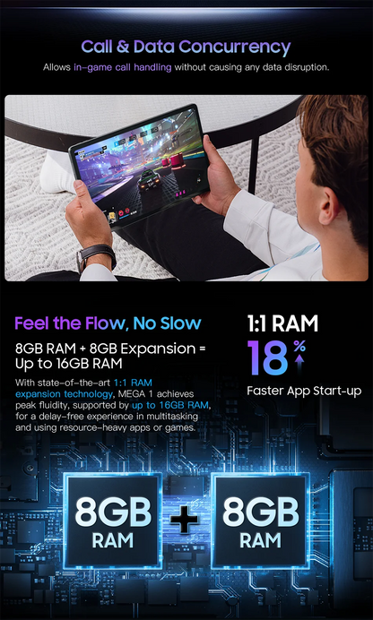 【World Premiere】Blackview MEGA 1 Tablet 11.5 inch 2.4K 120Hz Display 8GB 256GB 50MP+13MP Camera 8800mAh 33W Fast Charging Pad P