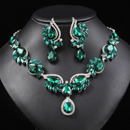 New Style Gorgeous Colorful Crystal Rhinestone Lucky Necklace Earring Set Wedding Party Costume Jewellery