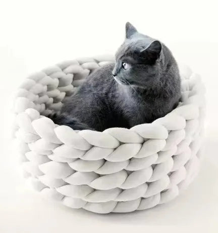 Weave Pet Nest Thick Line Dog Kennel Diameter 30-60cm Warm Detachable Washable Round Cat Bed Four Seasons Available Pet Supplies