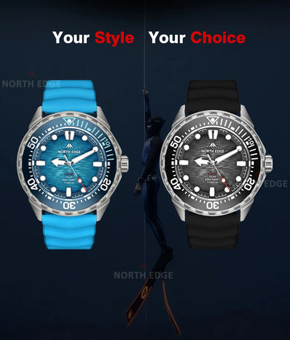 NORTH EDGE TRITON-TI Titanium Solar Diving Watch – 300M Waterproof, 180-Day Power Reserve