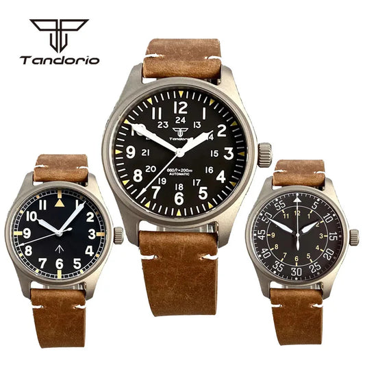 Tandorio Titanium Ultralight Dive 39mm Men's Pilot Watch Automatic Miyota 8215/PT5000 Movt AR Sapphire 20BAR Waterproof Luminous
