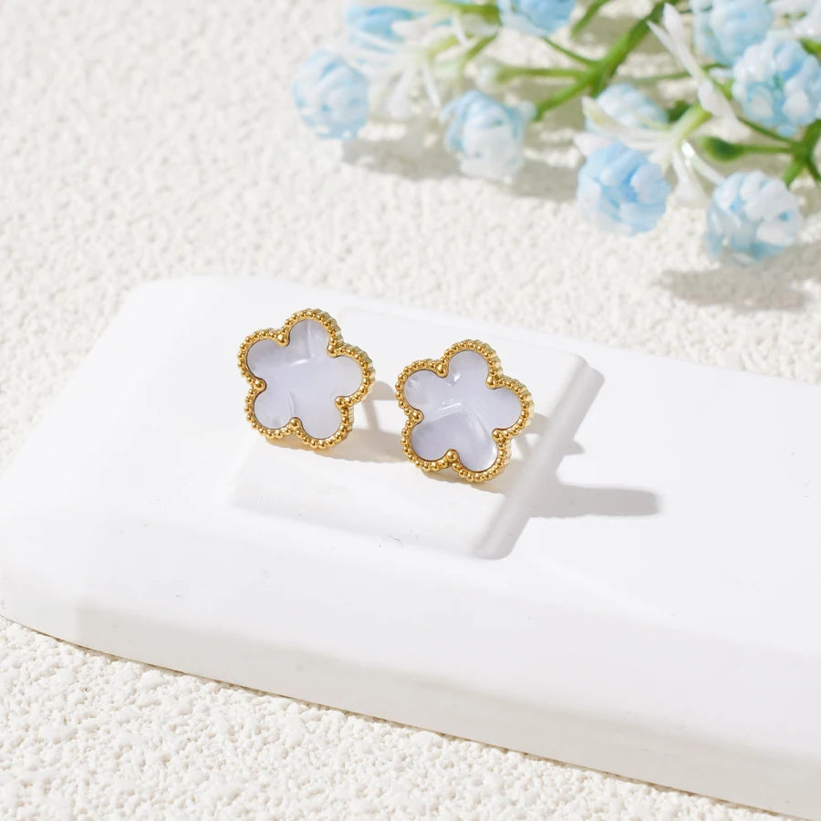 Stainless Steel Bracelet Double Sided Five Leaf Petals Flower Gold Plated Clover Women Fashion Jewelry