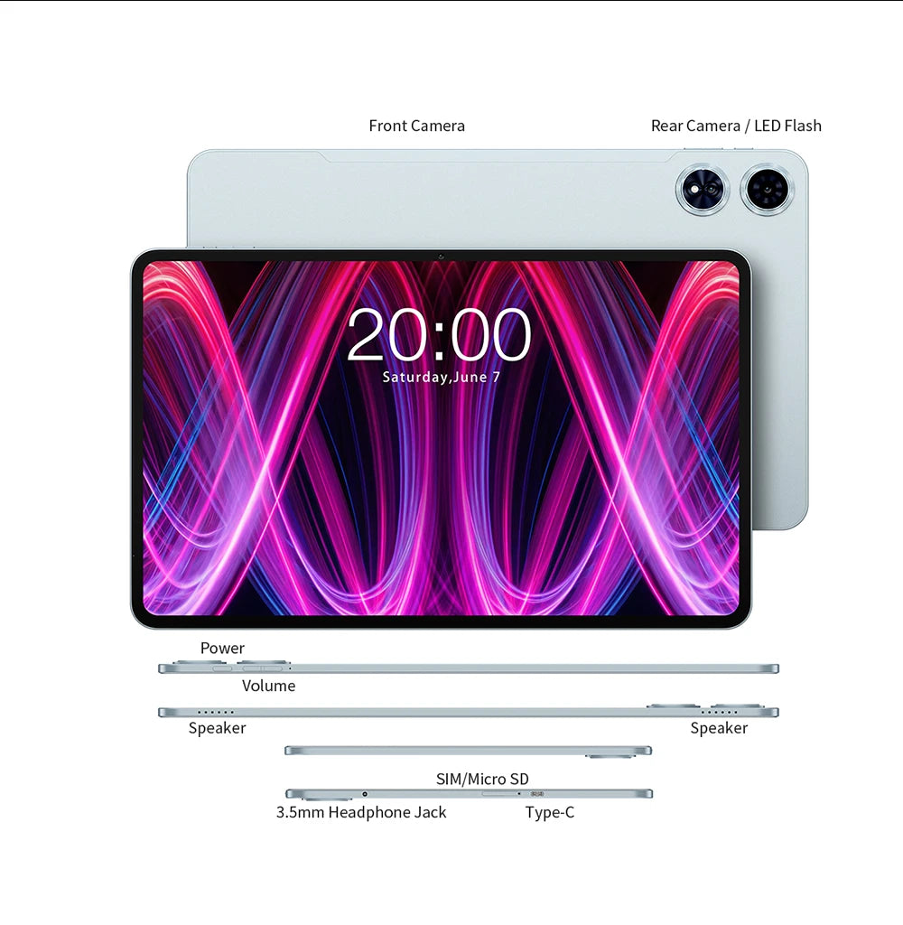 Teclast T60 Plus 12" Tablet 90Hz 2K Display Android 14 Max 16GB RAM 128GB ROM MTK G88 Octa-Core 8000mAh Widevine L1 4G LTE GPS