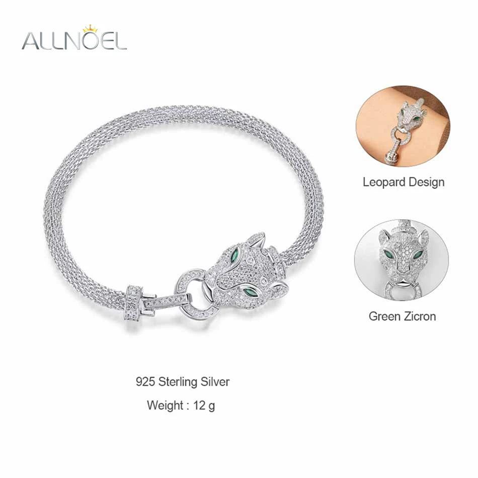 ALLNOEL 100% 925 Silver Bracelet For Women Hollow Leopard Head Panther Snake New Year Gifts Hip Hop Animal Jewelry Wholesale