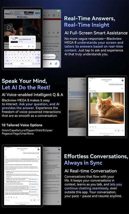 【World premiere】Blackview MEGA 8 Tablet 13 inch FHD+ 90Hz Display AI 11000mAh  Android 15 50Mp Camera 4 BOX Speakers 4G Pad PC