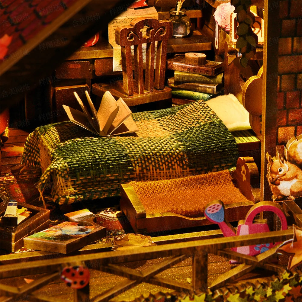 DIY Book Nook Kit Thanksgiving 3D Wooden Puzzle Home Decoration For Bookshelf Miniature Insert Magic Book House Stand Bookshelf