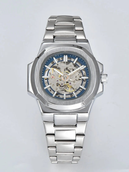 LONGLUX HOT SALE automatic mechanical men watch wholesale no logo waterproof skeleton business  stainless steel gift watch