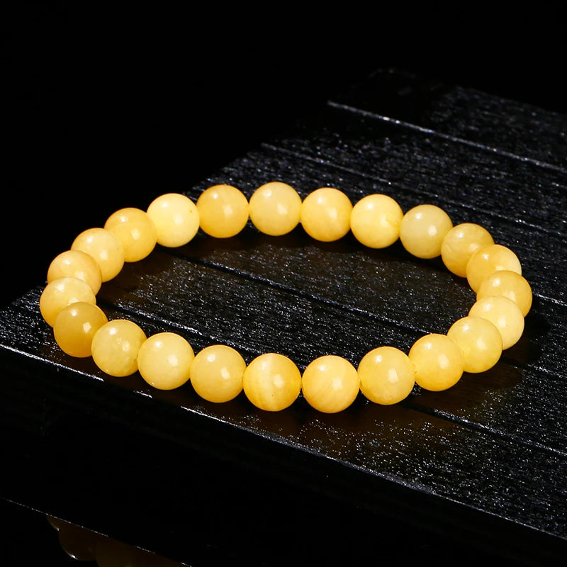 JD High Quality Natural Stone Yellow Jade Round Beaded Bracelet Women Men Fashion Jewerly Stretch Bangles Reiki Healing Jewerly