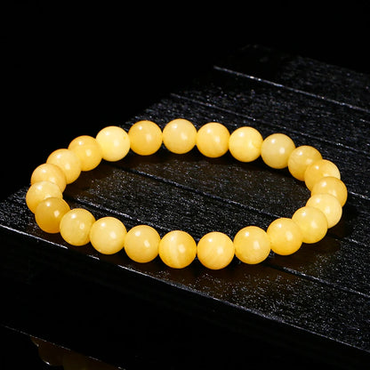 JD High Quality Natural Stone Yellow Jade Round Beaded Bracelet Women Men Fashion Jewerly Stretch Bangles Reiki Healing Jewerly