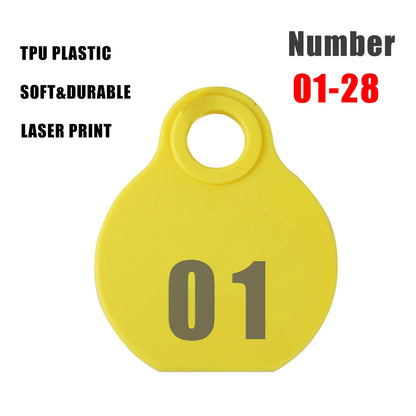 Adjustable Nylon Collar Pet Livestock Hang Tag with Double-sided Serial Number for Farm Livestock Animal Pet Goat Sheep 28 Pcs