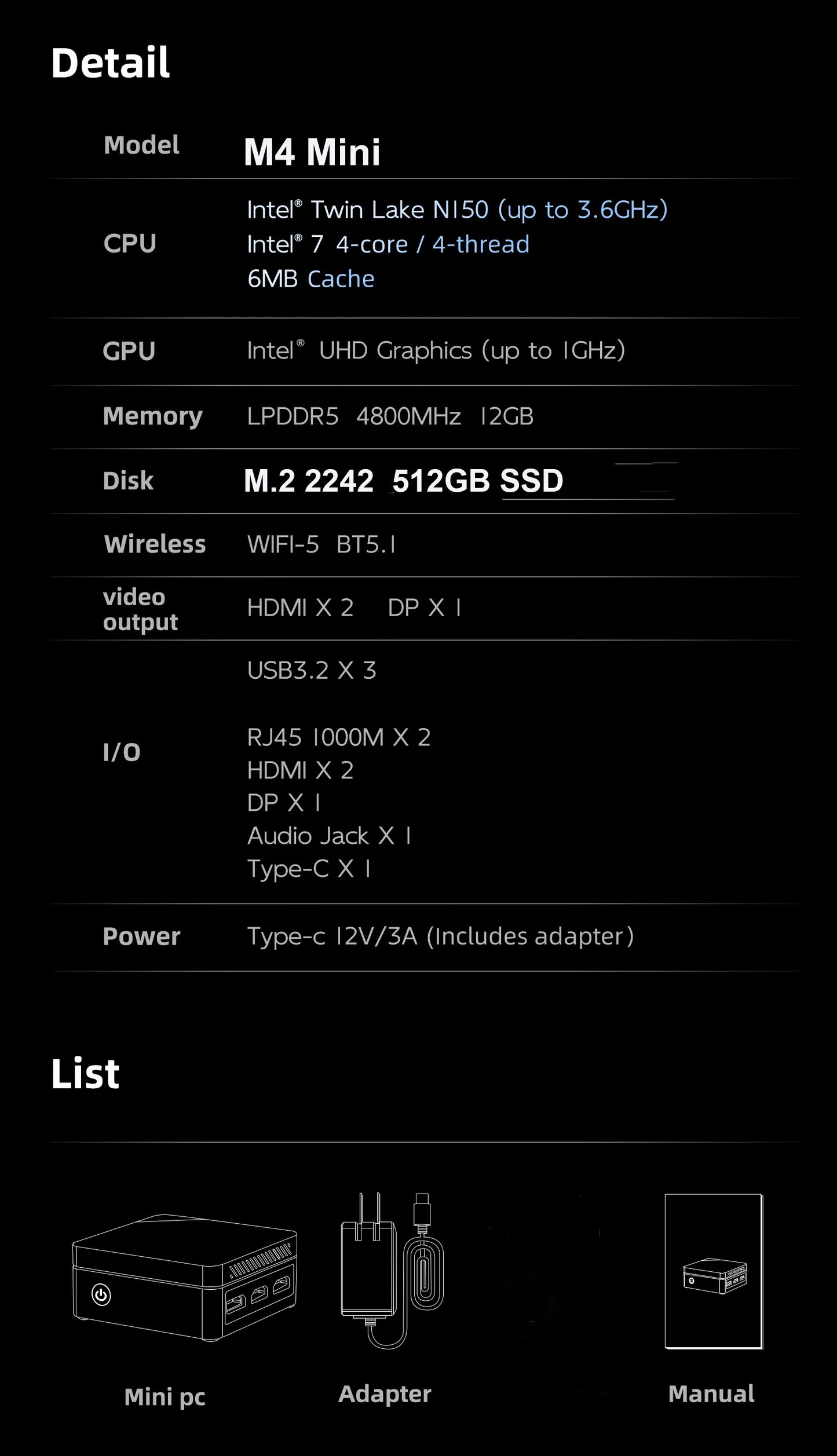 SOYO M4 Mini Mini PC Intel Twin Lake N150 CPU Mini Gaming Computer 12GB DDR5 512GB RAM Windows 11 Pro WiFi5 BT5.2 Type-C USB3.2