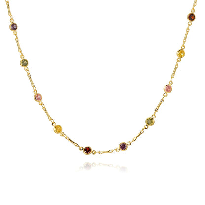 Boho Multicolor Crystal Stone Link Chain Necklace For Women Fashion Gold Color Multilayered Beaded Necklaces Party Jewelry