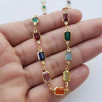 Fashion Colorful Crystal Rhinestone Necklace Women Simple Personality Rainbow Color Geometric Bracelet Party Jewelry Accessories