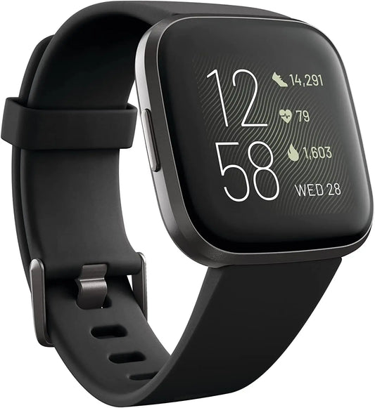 Versa 2 Smartwatch – Heart Rate, Voice Assistant, Sleep & Swim Tracking, Black/Carbon
