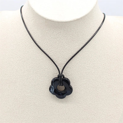 Acrylic Flower Pendant Wax Line Necklace Fashion Neck Handmade Chain Charm Statement Women Pendulum Jewelry Gift