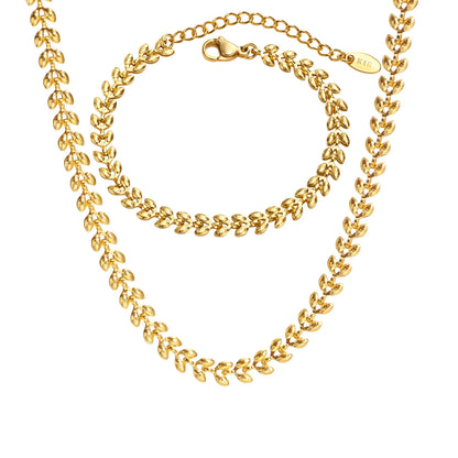 Vnox Chic Wheat Chain Choker Necklaces for Women, Gold Color Stainless Steel Links Neck Collar Gift to Her Jewelry
