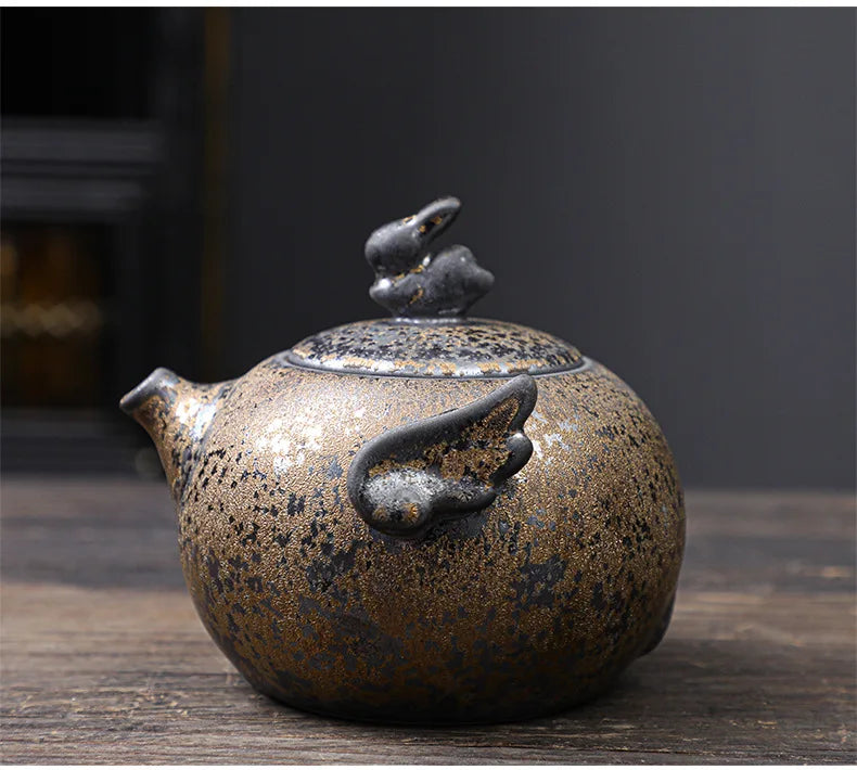 Rust Glazed Tea Pot Ceramic Kung Fu Tea Set Pot Vintage Rough Pottery Yixing Teapots Infuser Teapot Clay Coffeeware Teaware Puer