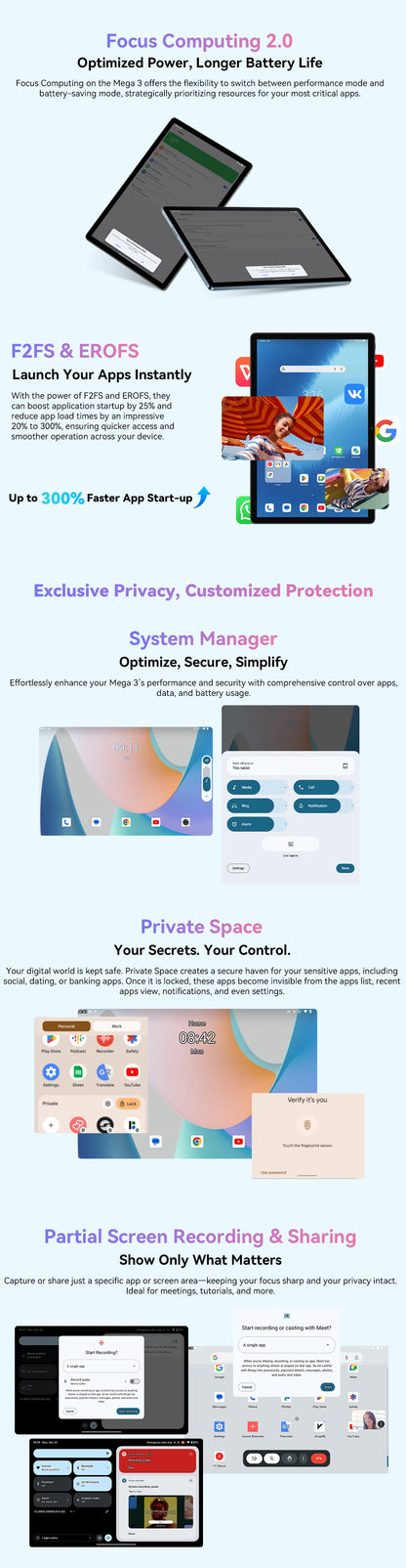 Blackview MEGA 3 Tablet 12.1" 2.5K 90Hz Display Android 15 MediaTek G100 8800mAh 33W Fast Charging 50MP Camera 12GB 256GB Pad