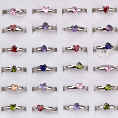 36Pcs/lot Fashion Stainless Steel Zircon Heart Love Rings For Women Mix Style Wedding Engagement Jewelry